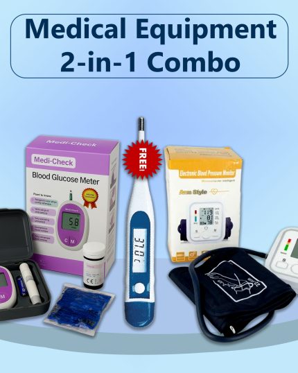 Medical Equipment 2-in-1 Combo Pack with Free Thermometer (Blood Glucose Meter + Digital BP Monitor)